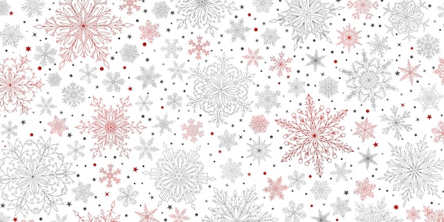 Tło Złożonych Dużych I Małych świątecznych Płatków śniegu W Kolorach Czerwonym I Szarym Zimowa Ilustracja Z Padającym śniegiem