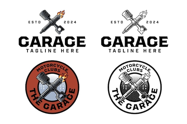 tłok z zapalnicą krzyżową kolorowy i konturowy projekt logo dla garażu motocyklu motoryzacyjnego