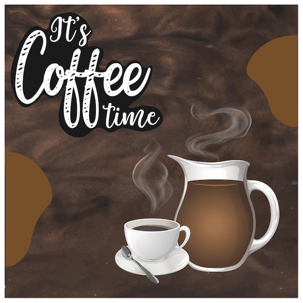Plik wektorowy to czas na kawę z filiżanką kawy i dzbankiem do kawy.