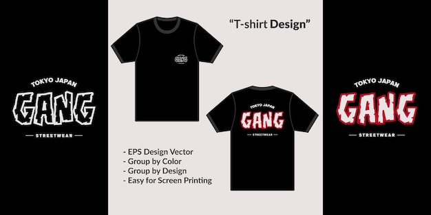 Tokio Gang Styl Typografii Streetwear Projekt Dla Wysokiej Jakości Kurtki Wektor T-shirt Merchandise