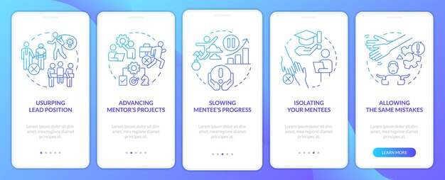 Toksyczne nawyki mentoringu ekran aplikacji mobilnej z niebieskim gradientem
