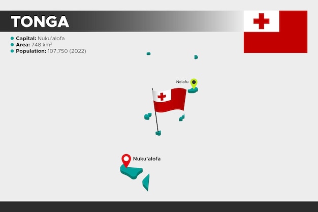 Tonga Izometryczna Mapa Ilustracyjna 3d Flaga Stolic Obszaru Populacji I Mapa Tonga