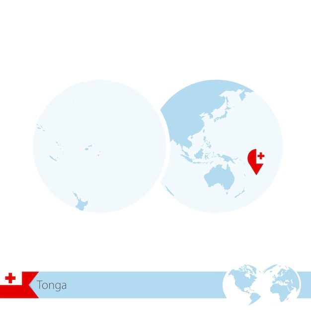 Tonga Na świecie Z Flagą I Regionalną Mapą Tonga. Ilustracja Wektorowa.