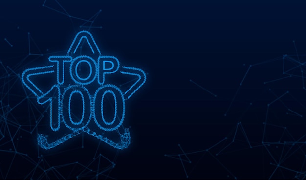 Plik wektorowy top 100 - top ten złoty z niebieską etykietą plexus na czarnym tle. ilustracja wektorowa.