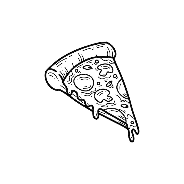 Topienie Kawałek Pizzy Zarys Ręcznie Rysowane Doodle Ilustracja