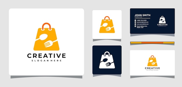 Torba na zakupy Łyżka i widelec Szablon logo restauracji z inspiracją do projektowania wizytówek