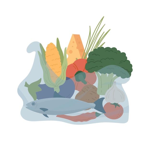 Torba na zakupy z produktami ikona ilustracji wektorowych