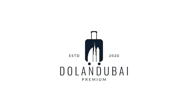 Torba Podróżna Z Miastem Dubaj Logo Wektor Ikona Ilustracja Projektu