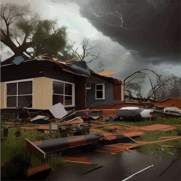 Tornada niszczą budynki ilustracje wektorów klęsk żywiołowych niszczycielskich zjawisk naturalnych