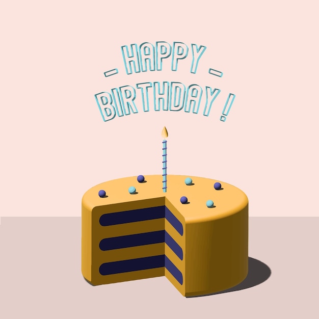 Tort urodzinowy ze świecą na różowym tleilustracja 3D