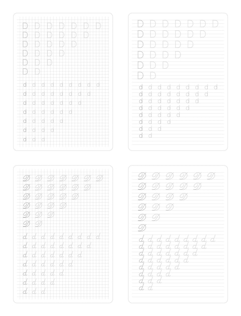 Trace Letter D angielski alfabet ręcznie A4 Drukowalny arkusz do pracy dla dzieci w przedszkolu