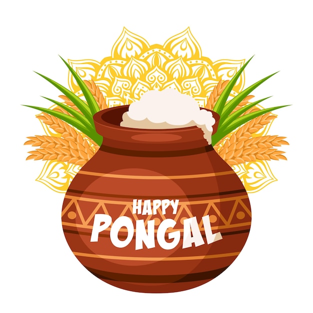 Plik wektorowy tradycyjna gliniana trzcina cukrowa i pszenica na kartkę świąteczną happy pongal z tłem mandali