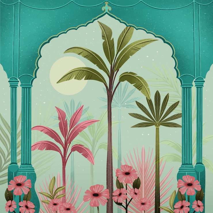 Wektor tradycyjna ilustracja ogrodu mughal