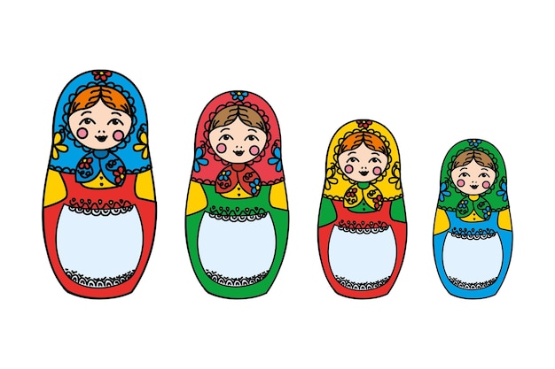 Tradycyjna Rosyjska Lalka Matreshka Izolowana Na Białym Tle Zabawny Wektor Ilustracji