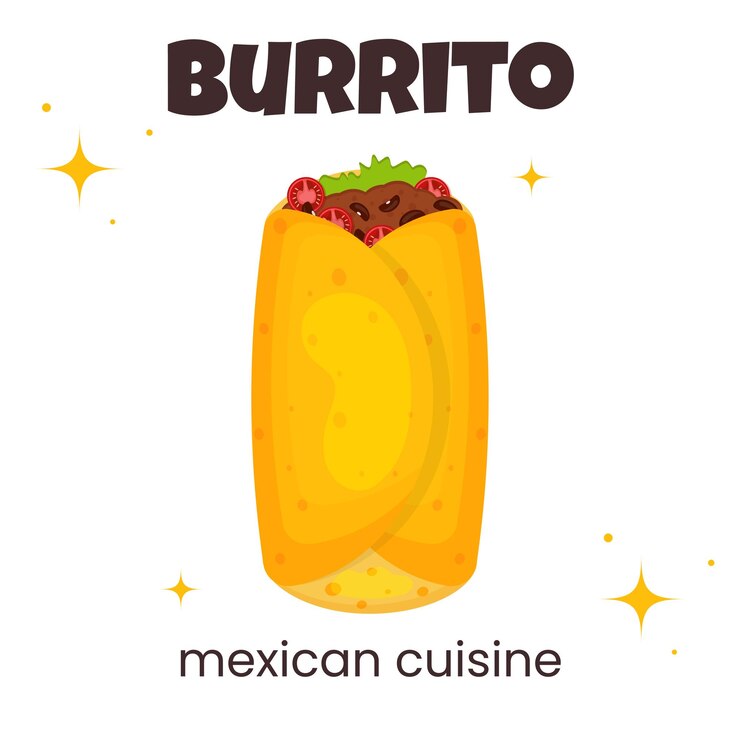 Wektor tradycyjne danie kuchni meksykańskiej burrito. samodzielnie na białym tle.