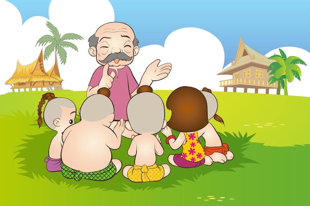 Plik wektorowy tradycyjne tajskie dzieci bawią się w grę