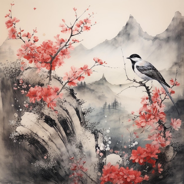 Plik wektorowy tradycyjny artysta abstrakcyjne obrazy sztuki przerażające japońska sztuka akrylowa malarstwo