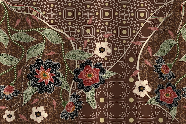 Tradycyjny azjatycki batik z abstrakcyjnym motywem kwiatowym. batik do motywów tekstylnych.