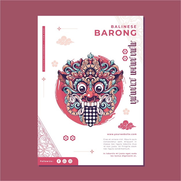 Plik wektorowy tradycyjny balijski szablon plakatu barong