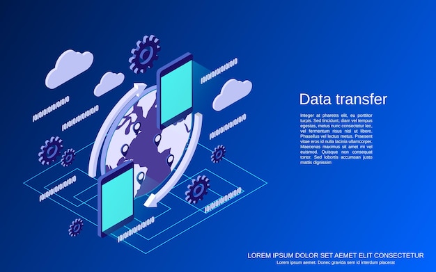 Transfer Danych Płaski 3d Izometryczny Ilustracja Koncepcja Wektorowa