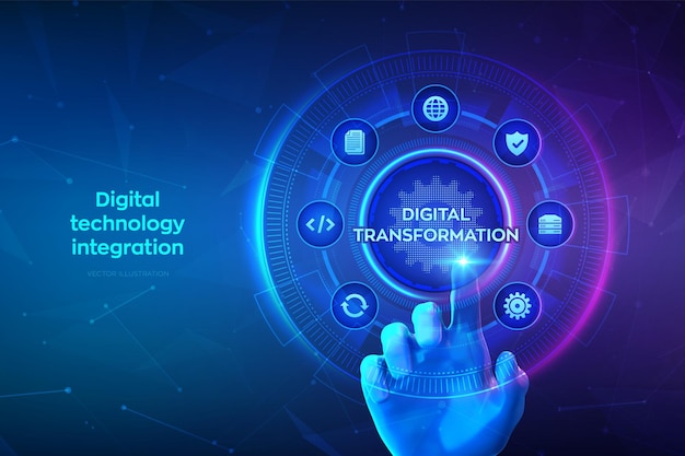 Transformacja cyfrowa Digitalizacja procesów biznesowych koncepcja technologiczna na wirtualnym ekranie