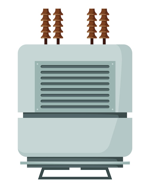 Transformator elektryczny wysokiego napięcia i izolator Podstacja energetyczna Ikona zasilania izolowana na białym tle do projektowania stron internetowych Płaska ilustracja kreskówka