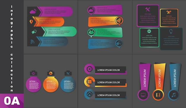 Plik wektorowy transparent infografika kolekcja nowoczesny ciemny