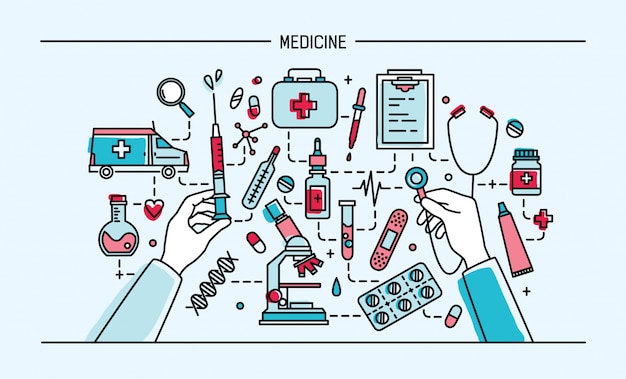 Transparent Lineart Medycyna. Kolorowa Ilustracja