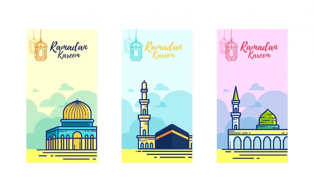Plik wektorowy transparent ramadan kareem z 3 świętego meczetu