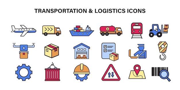 Transport i logistyka Kolorowy zestaw ikon Delivery Shipping and Cargo Vector Illustration
