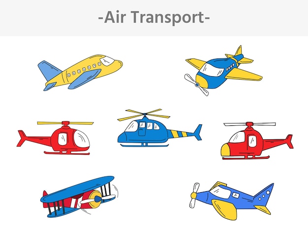 Plik wektorowy transport lotniczy zestaw ilustracji do kreskówek i ołówków