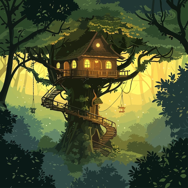 Plik wektorowy tree_house_in_forest_vector_illustration