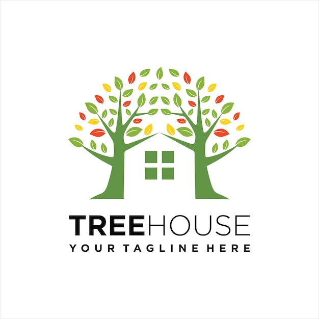 Tree House Logo Szablon Projekt Zielony Dom Natura Drzewo Logo Wektor Symbol Ilustracja Projekt