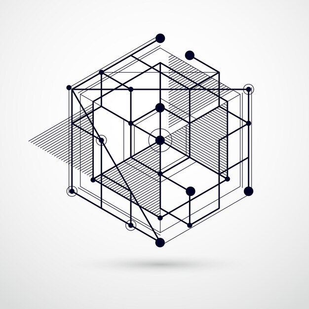 Plik wektorowy trend izometryczny wzór geometryczny czarno-białe tło z jasnymi blokami i kostkami. plan techniczny może być wykorzystany w projektowaniu stron internetowych oraz jako tapeta lub tło. idealne tło dla projektów