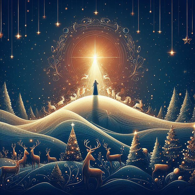 Trendy Festive Xmas Christmas Christian Jesus Tree Scene Ilustracja Wektorowa Wallpaper Image