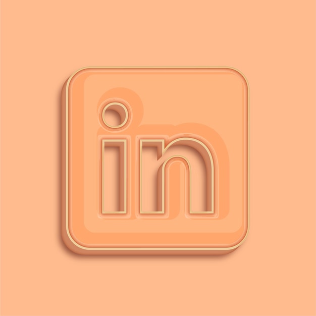 Trendy nowoczesne 3D Peach Fuzz Kolor ikona LinkedIn z tłem
