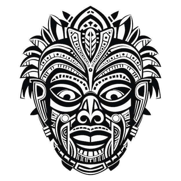 Plik wektorowy tribal hawaje totem afrykańska tradycyjna drewniana maska hawajska maska egzotyczna afrykańska twarz drewniana rzeźba