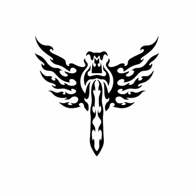 Tribal Miecz Z Wings Logo Tattoo Design Wzornik Ilustracji Wektorowych