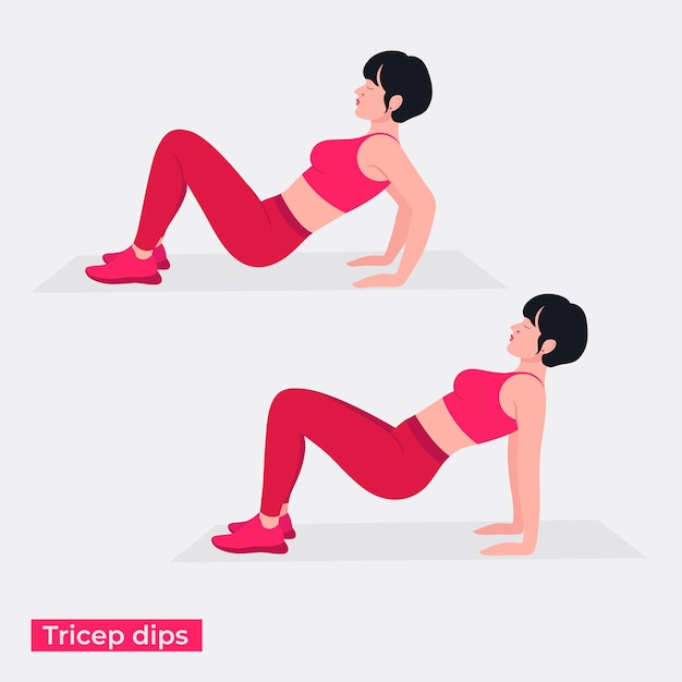 Plik wektorowy tricep dipy ćwiczenia kobieta trening fitness aerobik i ćwiczenia
