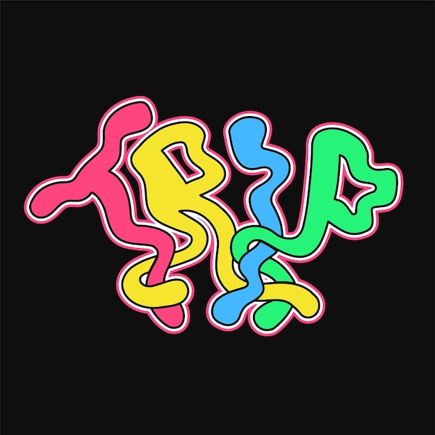 Trip wordtrippy psychodeliczne litery w stylu Wektor ręcznie rysowane doodle ilustracja postać z kreskówkiZabawny fajny trippy lettertrip acid fashion80s style print for tshirtposter concept