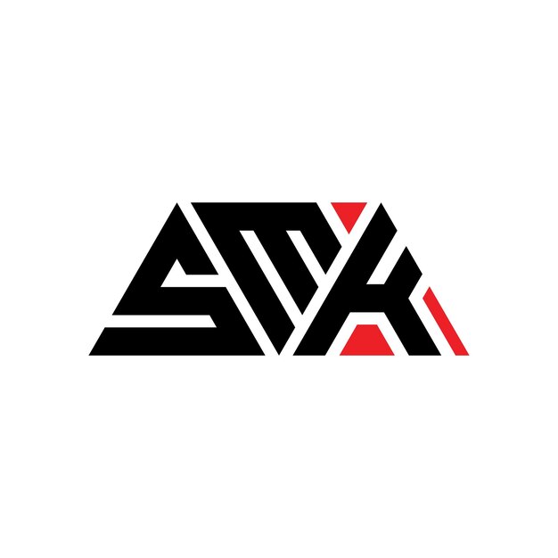 Trójkątowy logo SMK z kształtem trójkąta SMK trójkątny projekt logo monogramu SMK wektorowy logo trójkątowy wzór SMK z czerwonym kolorem SMK logo trój kątowe Proste eleganckie i luksusowe logo SMK