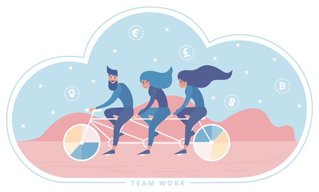 Plik wektorowy trójkołowiec rowerowy jeździecki jako metafora pracy zespołowej.