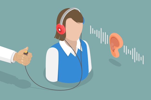 Trójwymiarowa ilustracja płaskiego wektora izometrycznego egzaminu audiometrycznego