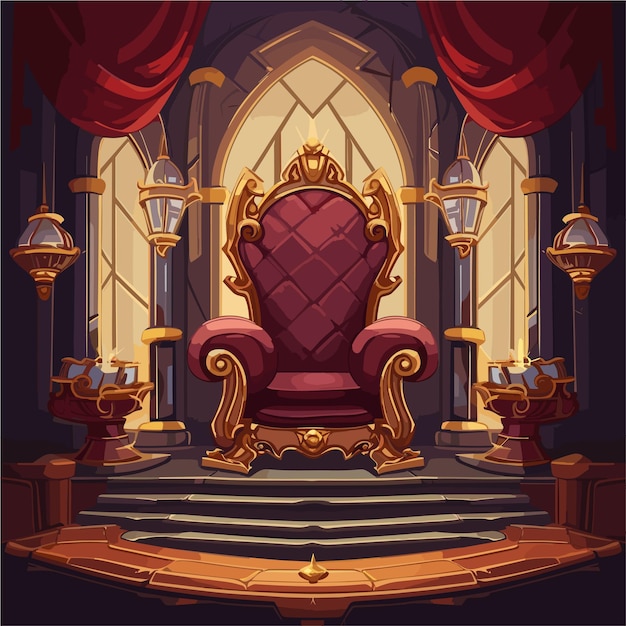 Plik wektorowy tron z tłem gry z czerwonymi złotymi zasłonami