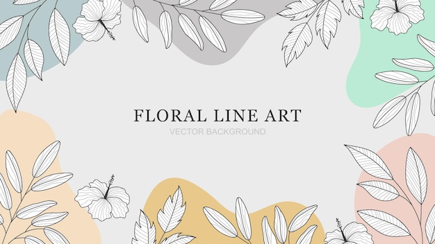 Tropikalna kwiatowa grafika liniowa z abstrakcyjnym tłem kształtu