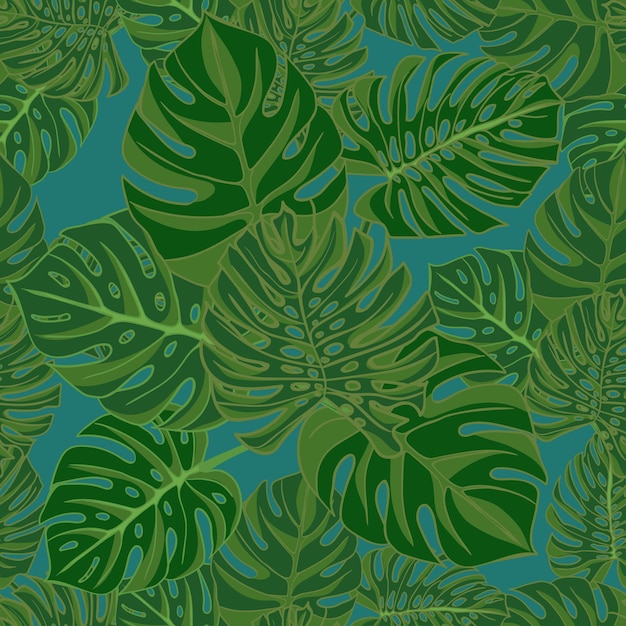 Tropikalna monstera pozostawia realistyczny rysunek w stylu vintage Bezszwowe tło