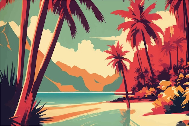 Plik wektorowy tropikalna plaża i palmy tropikalna plaża i palmy tropikalna plaża palmy i palmy