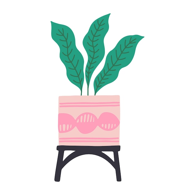 Plik wektorowy tropikalna roślina domowa w doniczce skandynawski przytulny wystrój domu ilustracja kreskówka płaski wektor