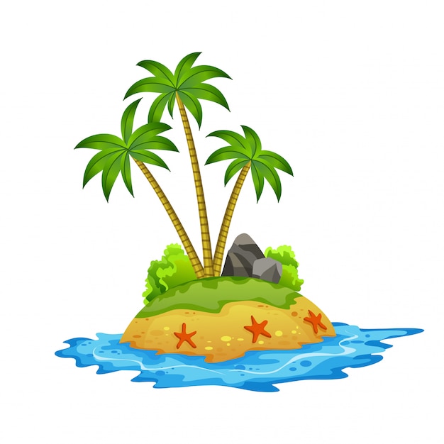 Plik wektorowy tropikalna wyspa. tropikalne wybrzeże z palmami i falami morskimi. piaszczysta plaża nad morzem. wypoczynek w ośrodku