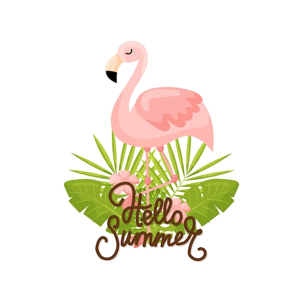Tropikalne kwiaty i flamingo lato transparent tło graficzne egzotyczne zaproszenie kwiatowy